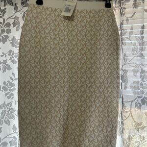 Michael Kors Tan Cream Knee-Length Pencil Skirt